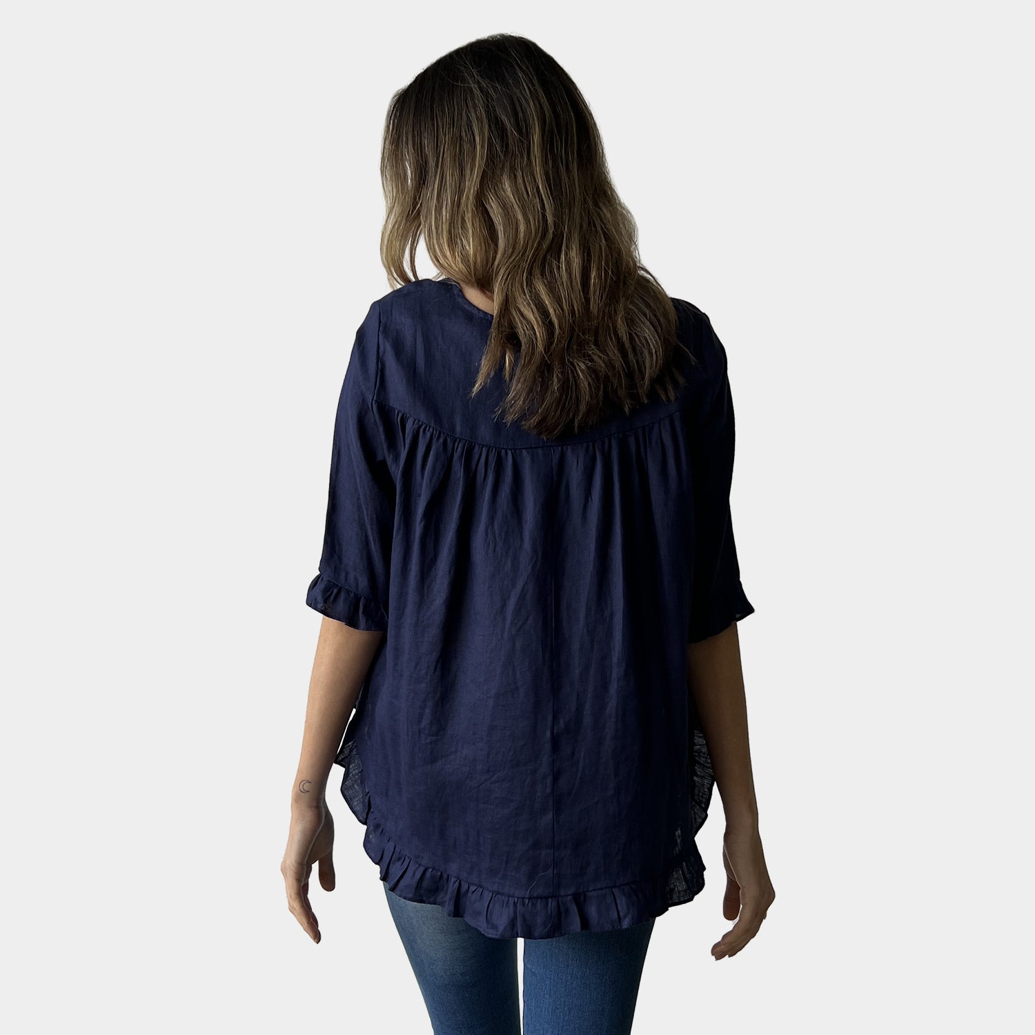 AM02496 100%LINEN SIDE POCKET TOP