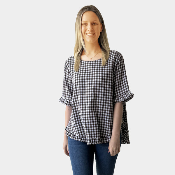 AM02497 TINY CHECK & SIDE POCKET TOP