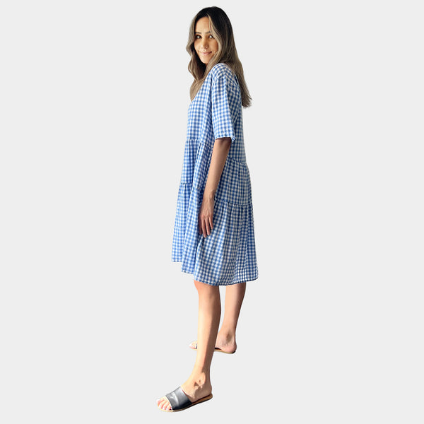 AM01128-1 V NECK SIDE POCKET LINEN DRESS