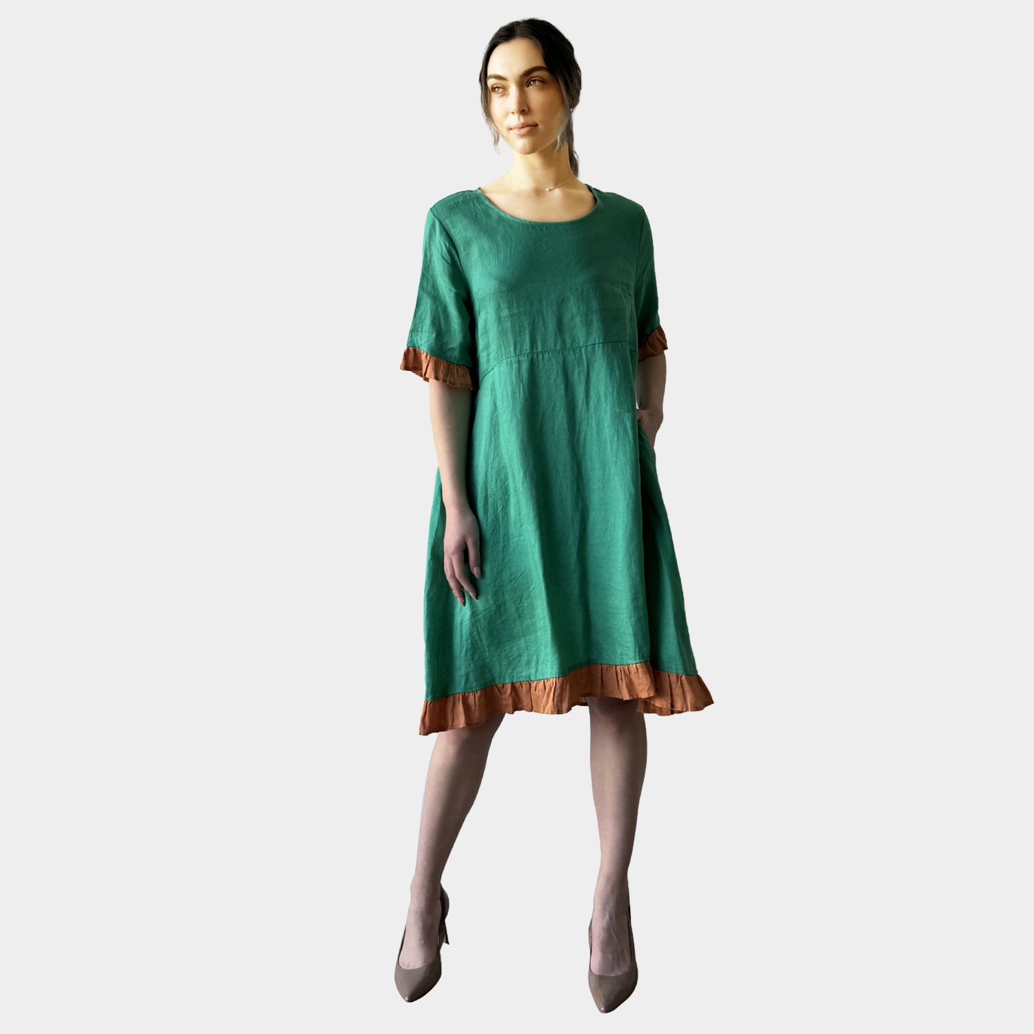 AM0225 FUNKY MIX 100%LINEN DRESS