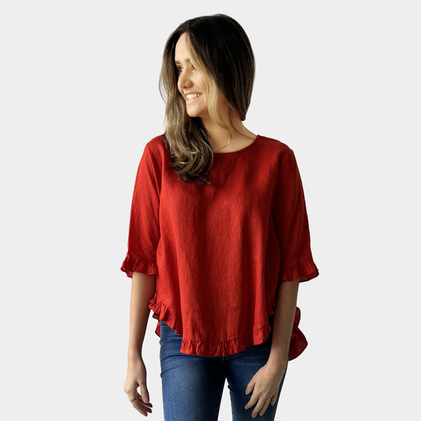 AM02496 100%LINEN SIDE POCKET TOP