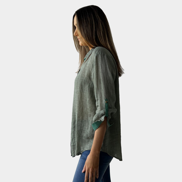 AM02468-1 COLOR TRIM 100%LINEN SHIRT