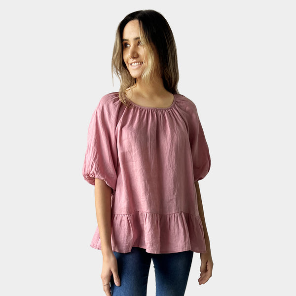 AM02491 100%LINEN SIDE POCKET TOP