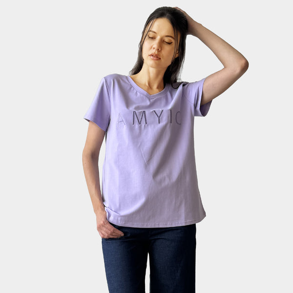 AM023043 EMBROIDERY LETTERS V NECK TEE