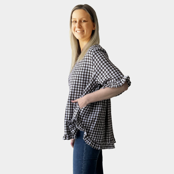 AM02497 TINY CHECK & SIDE POCKET TOP