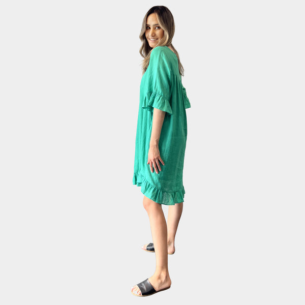 AM02472 SIDE POCKET 100%LINEN DRESS