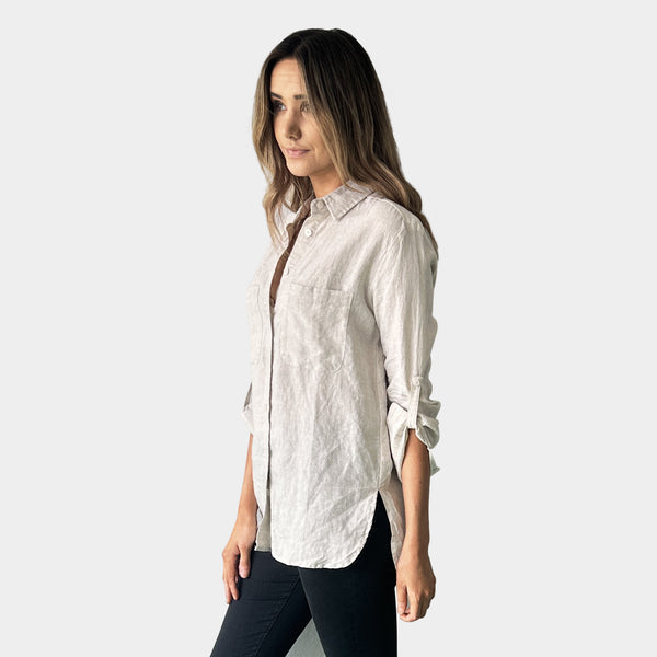 AM02368 TWO SIDE POCKET 100%LINEN SHIRT